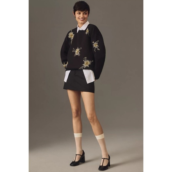 NWT NIP By Anthropologie Sequin Star Beaded Jewels Holiday Sweatshirt Sweater S​ - Picture 5 of 7